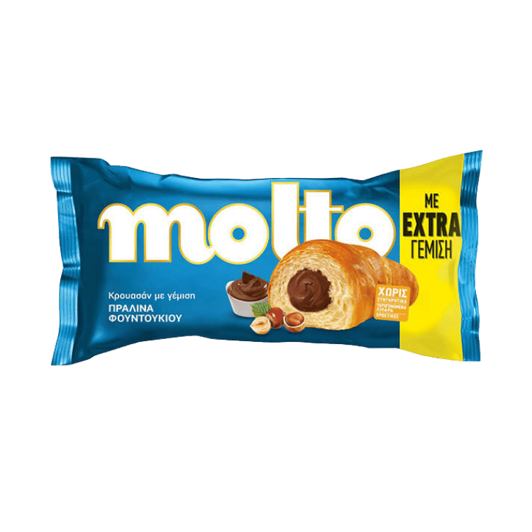 Hazelnuss Croissant (98g) Molto von Chipita bei Araxxon  - Hochwertiges griechisches Produkt.   Hazelnuss Croissant (98g) Molto από Chipita στο Araxxon  - Αυθεντικό ελληνικό προϊόν.